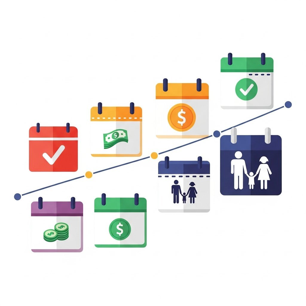 근로장려금 신청 일정 타임라인 인포그래픽, 정기신청과 반기신청 날짜 표시