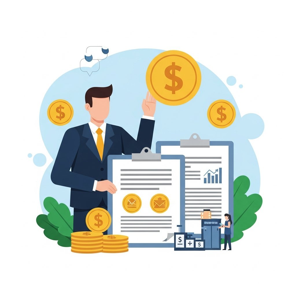 정부 지원금과 직업훈련을 표현하는 밝은 톤의 일러스트레이션