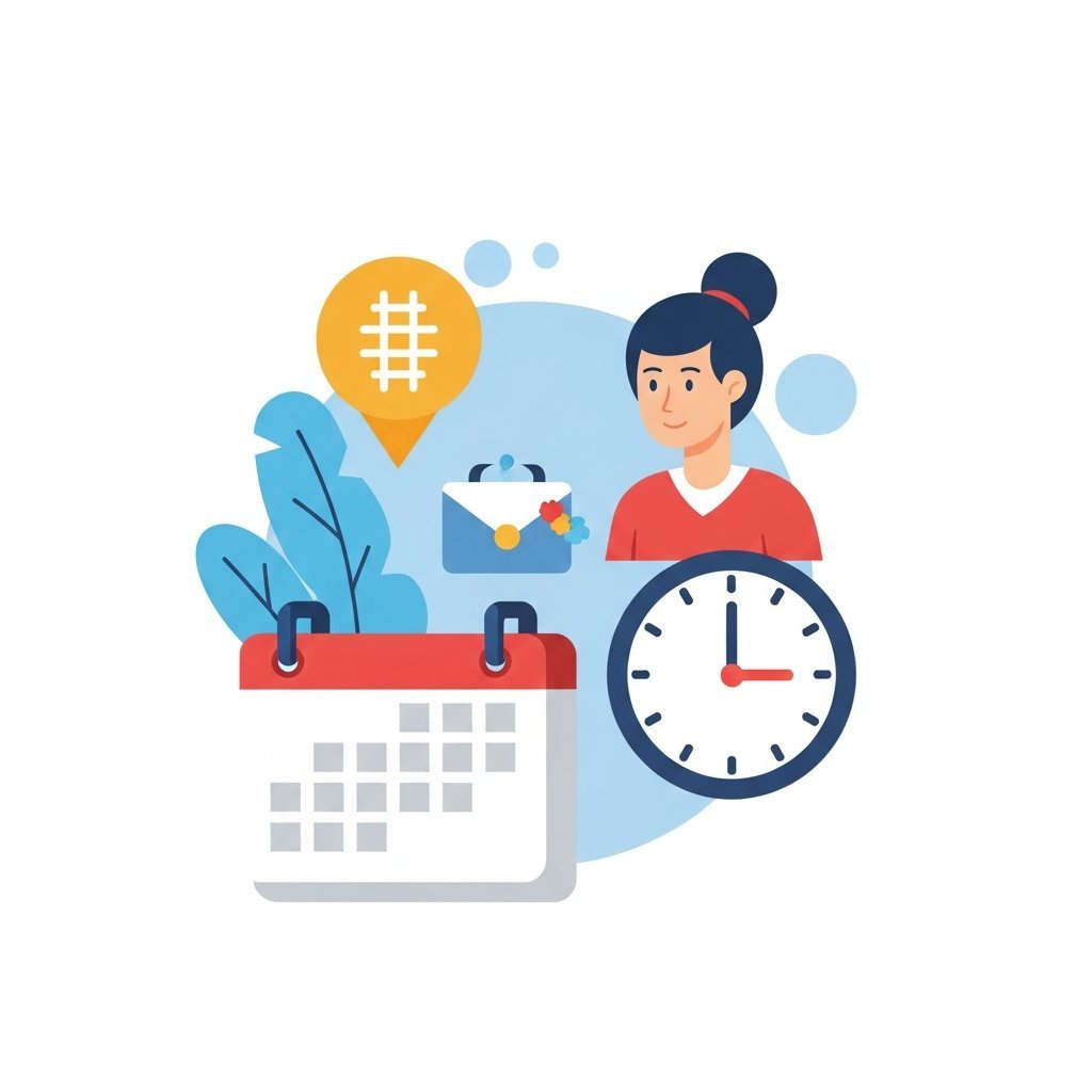 캘린더와 시계를 활용해 신청 기간을 안내하는 깔끔한 인포그래픽 일러스트