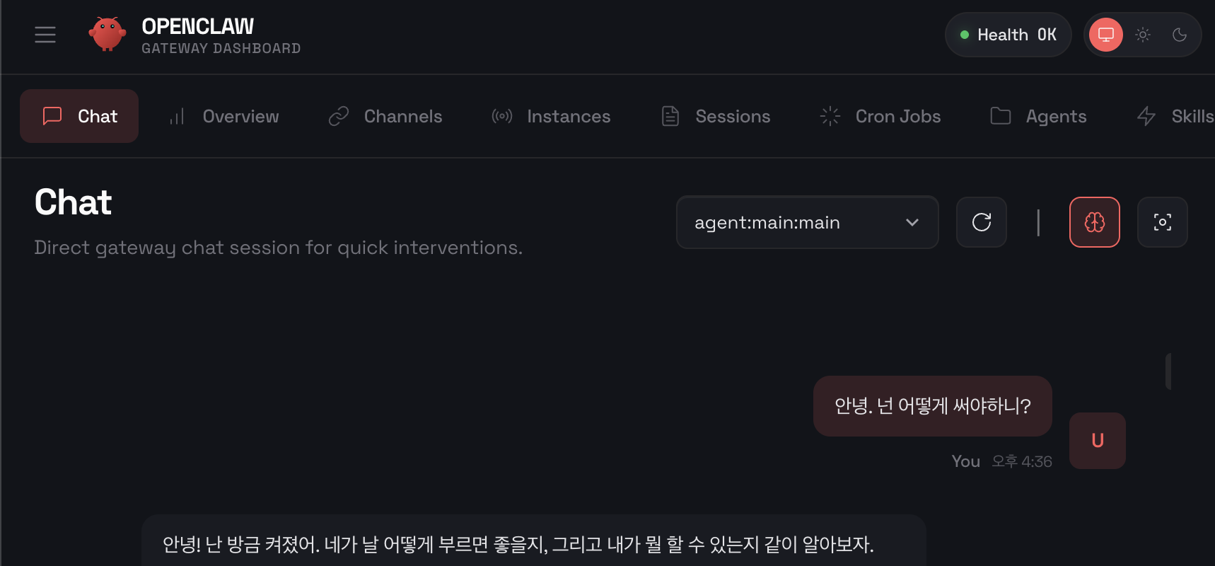 openclaw ui 첫대화