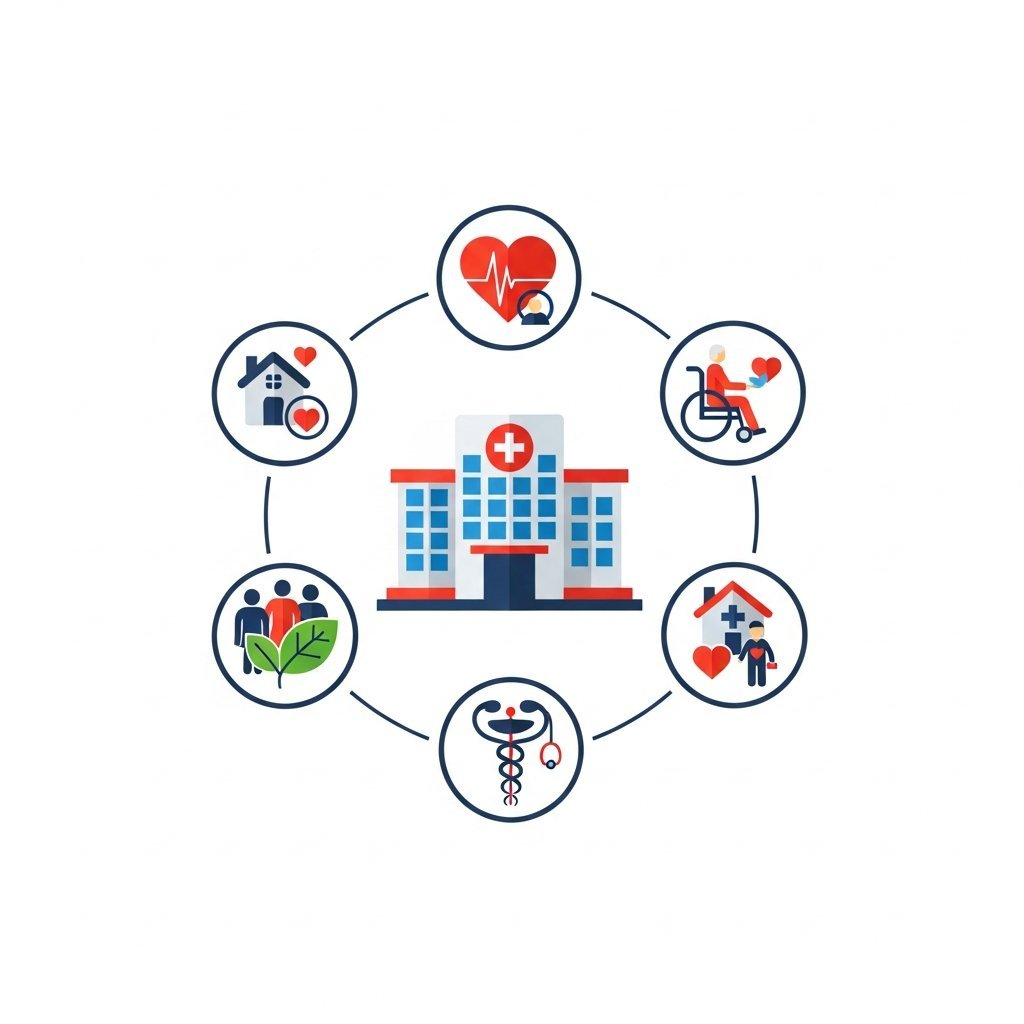 지역사회 통합돌봄 체계에서 보건소의 역할을 보여주는 인포그래픽 일러스트