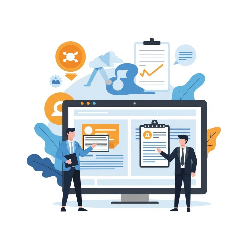 창업 오디션 과정을 단계별로 보여주는 인포그래픽 스타일 일러스트